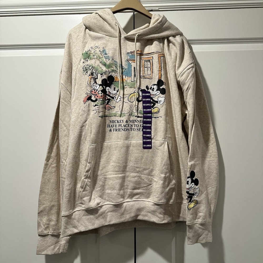 Disney Mickey Mouse Minnie Mouse Hoodie Oatmeal Heather XXL MMN042AWNSC NWT